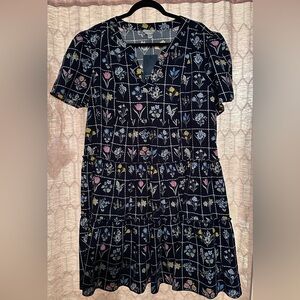 Crown & Ivy Plus Size Tired Printed Fit and Flare Mini Dress Navy Floral